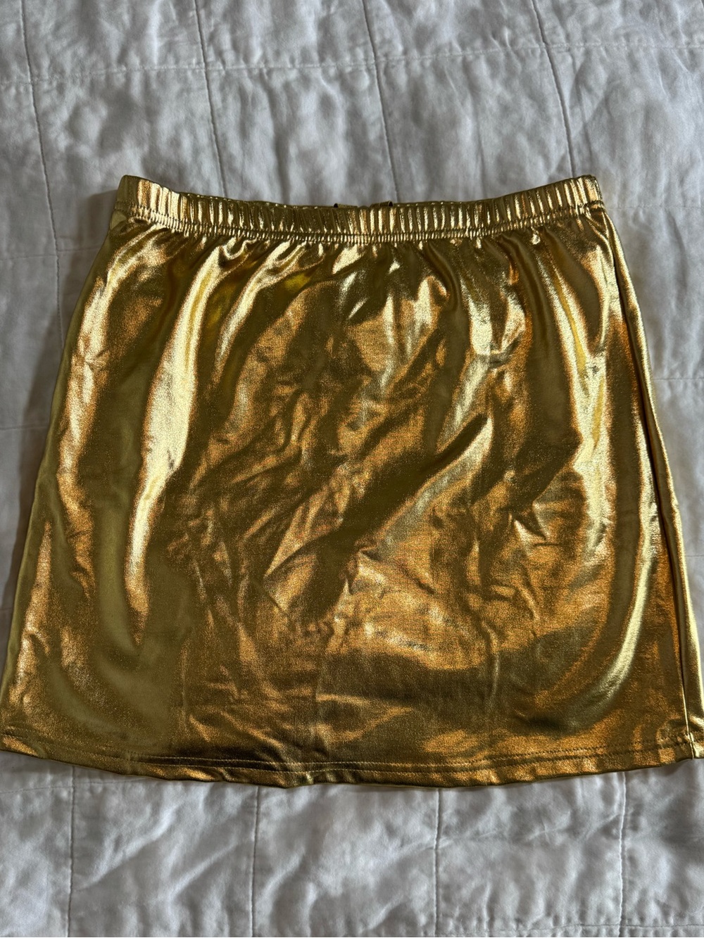 Metallic Gold Liquid Foil Front Zip Mini Skirt Costume Rave Medium M